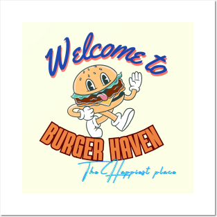 Cute Hamburger Welcome to Burger Haven Posters and Art